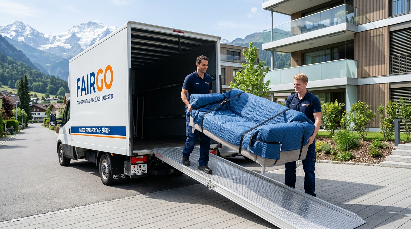 Professioneller Umzug: Team und Lieferwagen Fairgo Transport